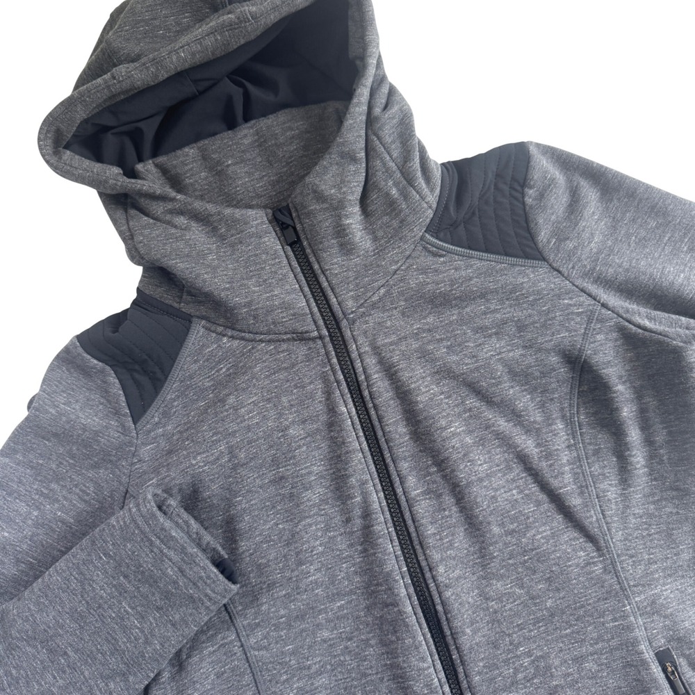 Athleta Stronger Hoodie Jacket Women Large Gray Full Zip Quilted Fleece Lined